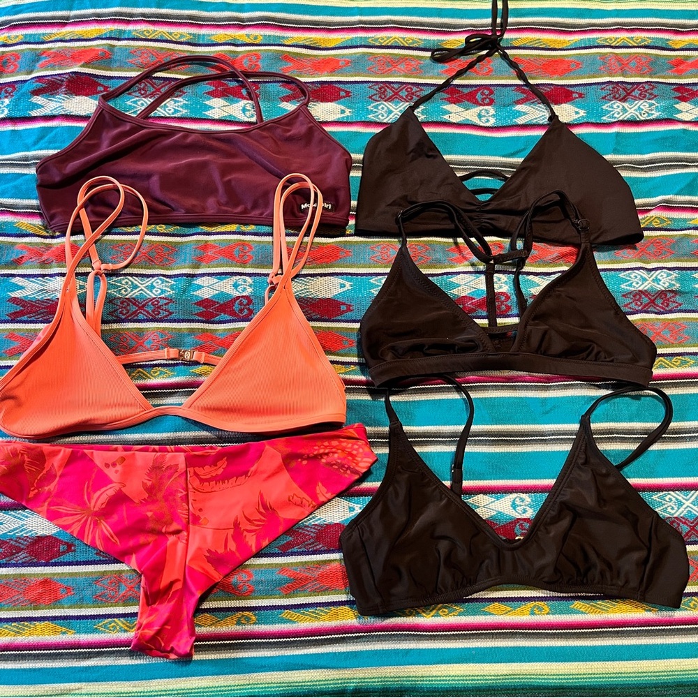 RVCA Coral Pink Bikini Set Bundle of 5 Bikini Tops Small/Medium Purple Maui Bra